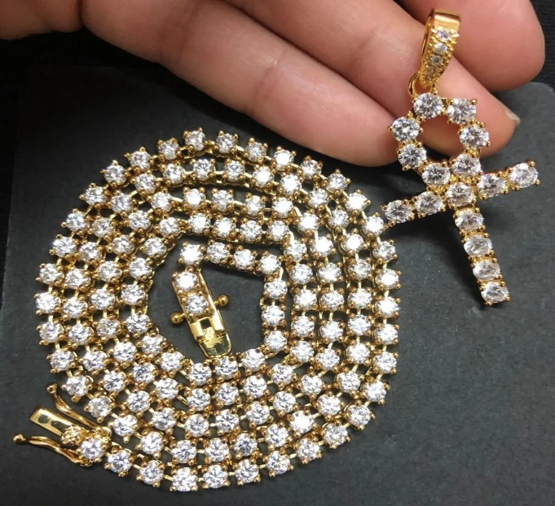 Złoty srebrny kolor lodowany z cyrkonem Naszyjnik z zestawem łańcucha tenisowego Men Men Hip Hop Jewelry5395979
