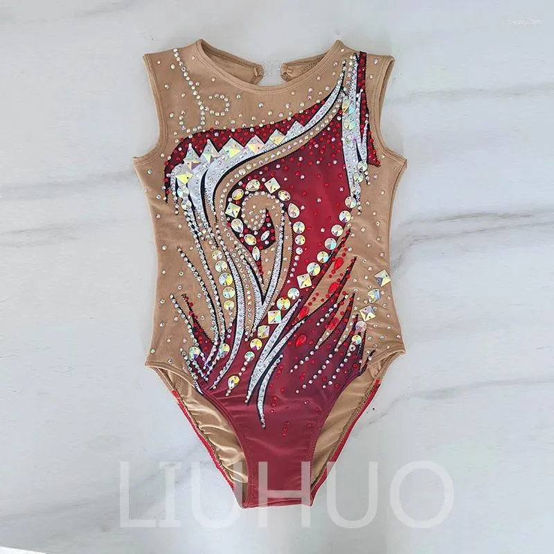 Scen Wear Liuhuo Rhythmic Gymnastics Leotards Girls Synkroniserade Simning Suits Team Sports Competition Teamwear Red Color