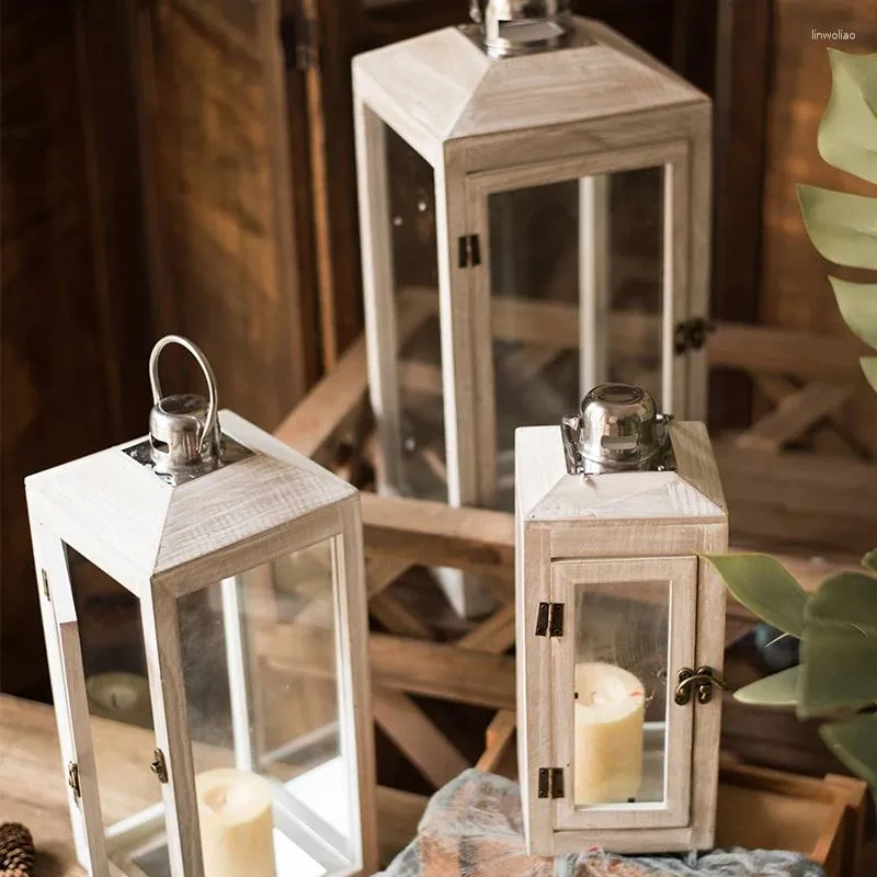 Kandelaars Glass European Retro Holder Designer Wooden Lantern Taper Wedding Noordse Halloween Centro de Mesa Home Accessories
