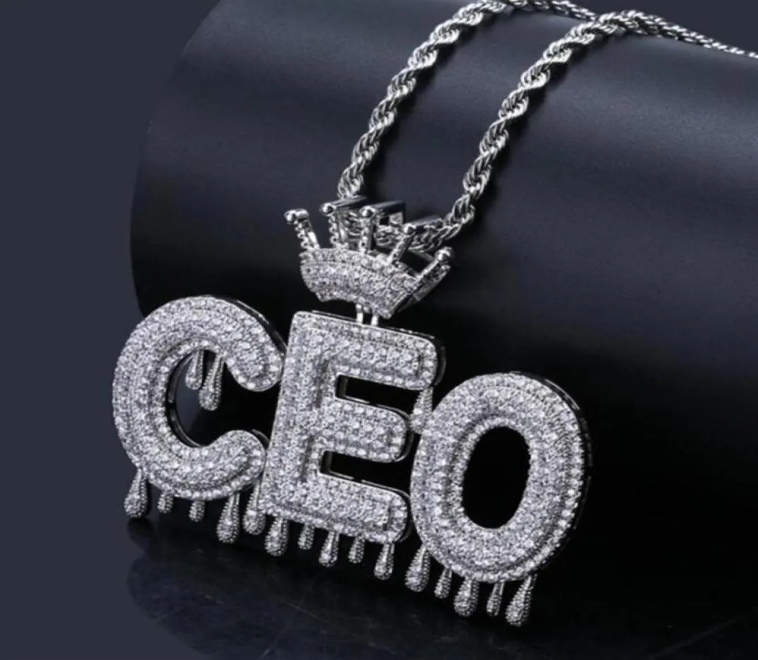 Nome personalizado Iced Out Crown Letters Chain Pingents Colares