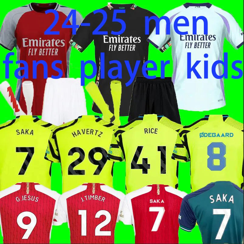 24 25 SAKA Soccer Jerseys G. JESUS ODEGAARD RICE HAVERTZ Gunners SMITH ROWE NKETIAH ZINCHENKO SALIBA TROSSARD Football Shirt Men Kids Kit 16-4xl