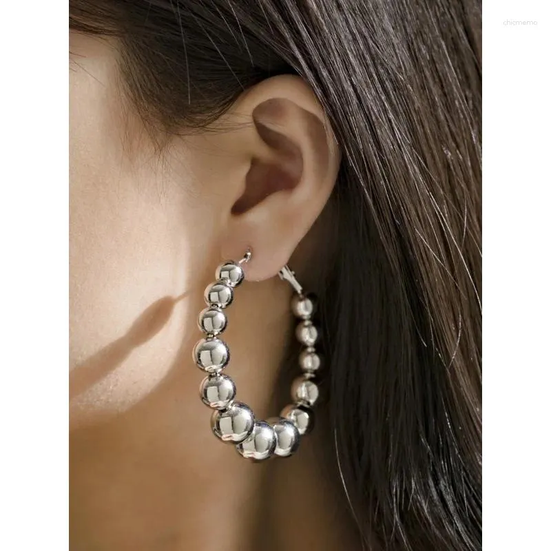 Boucles d'oreilles cerceaux élégants perles rondes en acrylique pour femmes Ball Moon