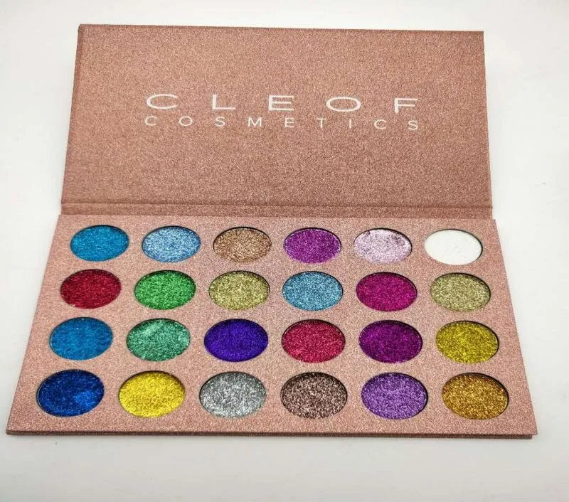 Cleof Cosmetic Pressed Glitter Eyeshadow Palette 24 Färger Mycket pigmenterad skimrande vattentät långlastande 12pcslot DH4000585