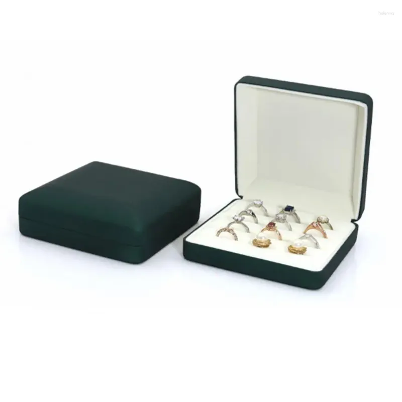 Bolsas de joalheria Organizador portátil Ring de luxo, elegante caixa de armazenamento de couro falso com capacidade de revestimento de veludo para anéis