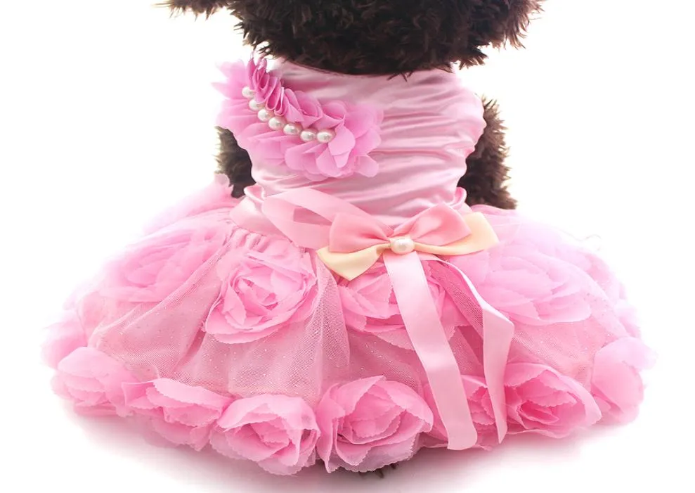 Petit chien chat princesse robe chemise rosettebow design robes chiots jupe springsummer tenue vêtements vêtements 2 couleurs 6 tailles6596165