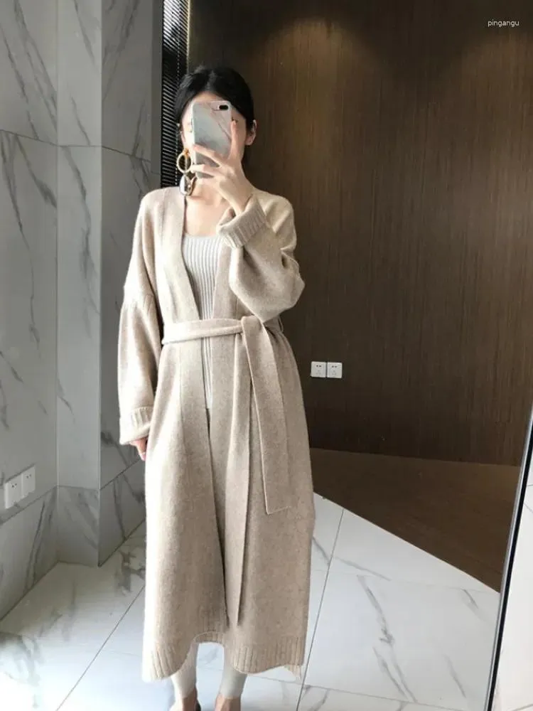 Women's Knits Autumn And Winter Korean Version Of Cashmere Cardigan Loose Long Over The Knee Network Red Sweater Coat Knitwear