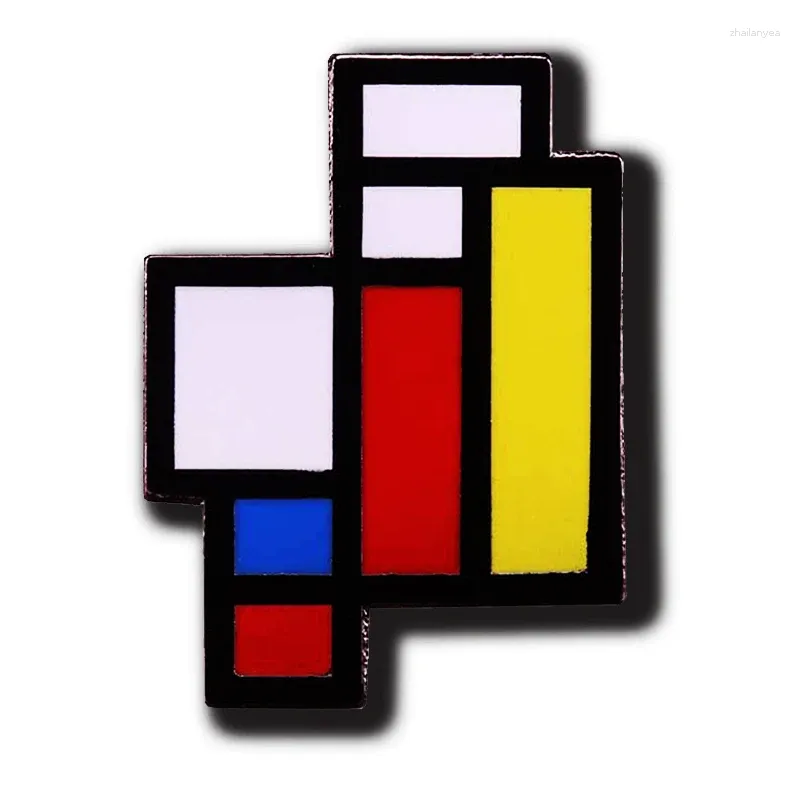 Broches combinação de cores deslumbrantes Mondrian Art Broche Geométrico Abstrato Pintura Crachá Autentic Bricks Pin