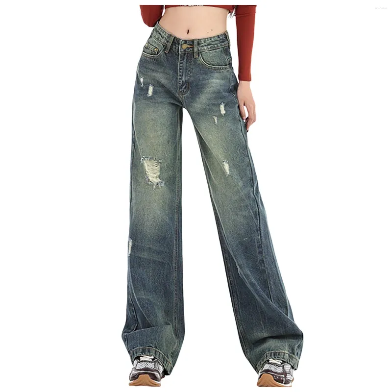 Jeans femminile Donne pantaloni larghi pantaloni vintage in vita alta pantaloni a costole sciolte pantaloni casual di moda casual y2k streetwear