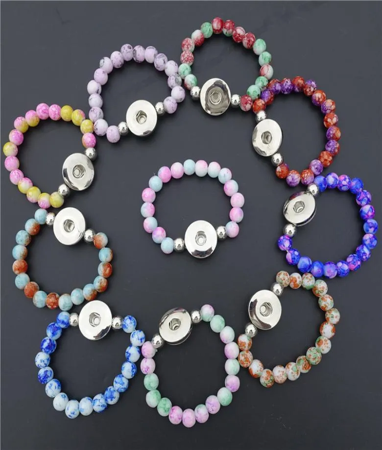 Kids Girls 15 cm Longueur Colorful Glass Perles 18 mm Boutons Snap Bracelet pour les enfants Mélanger les couleurs 30pcslot5929555