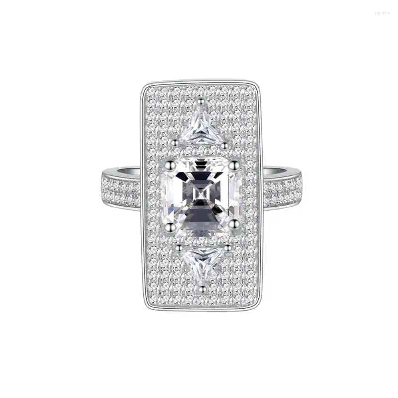 Clusterringe Original und Produkt von Zhenenchengda: Micro eingelegtes Diamond Square übertrieben S925 Silberringe minimalisch vielseitig minimalistisch
