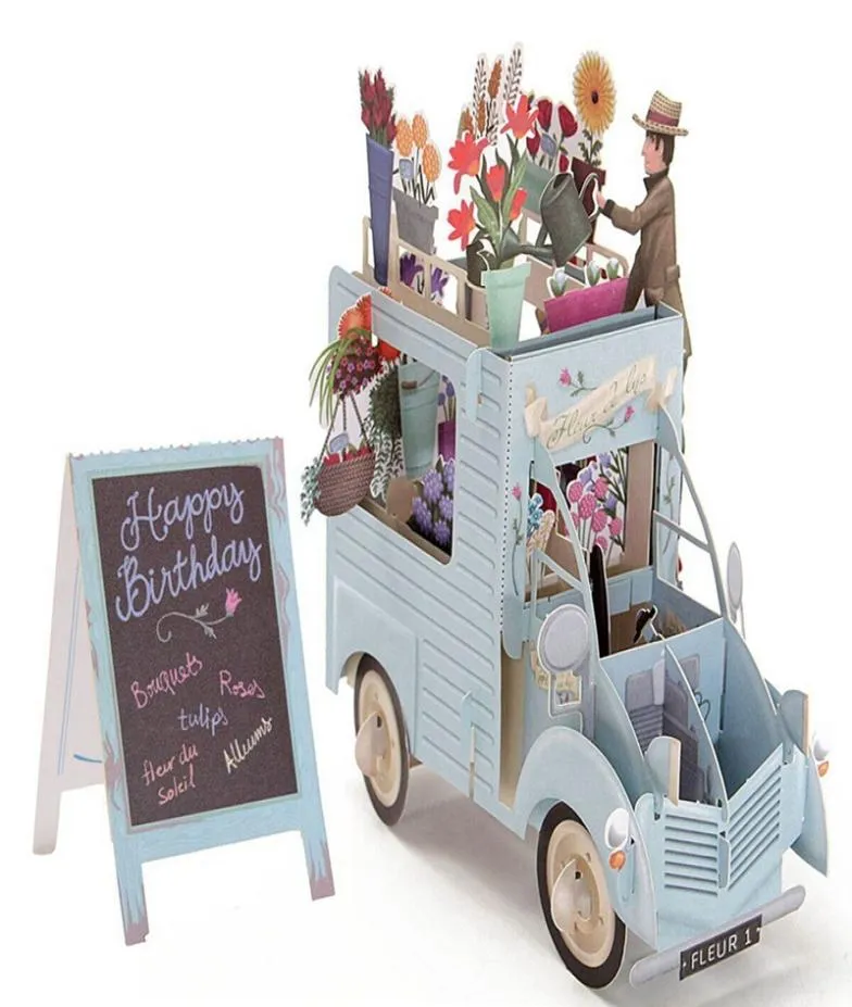 Birthday Card Laser Cutting Envelope Postcard 3D Pop Up Colourful Flower Car Greeting Card Hollow Carved Handmade Kirigami Gifts1099737