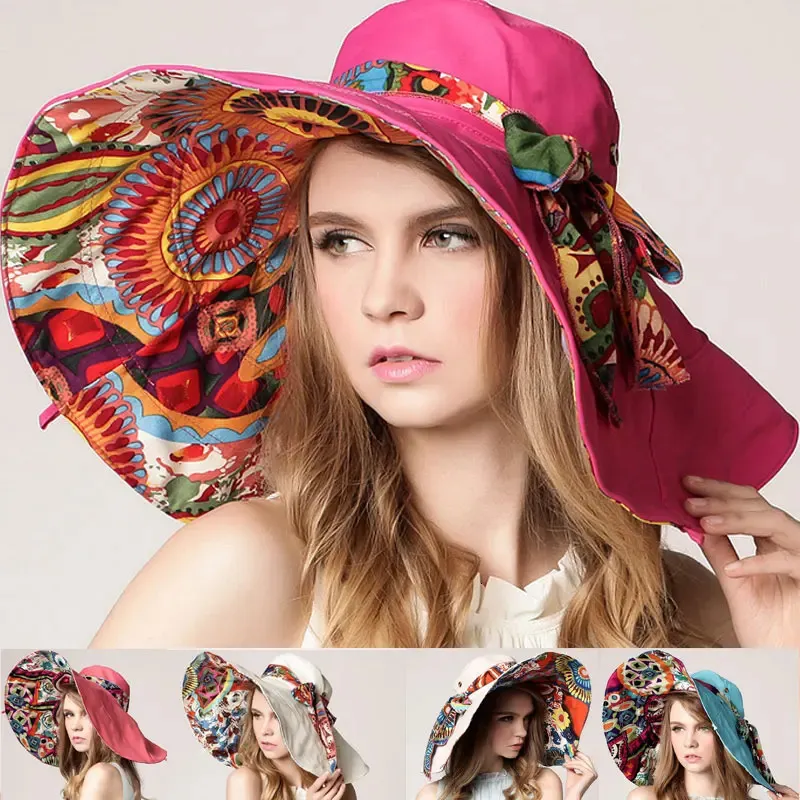 Yaz Güneş Koruma Katlanır Çiçek Güneş Şapkası Kadınlar İçin Geniş Köpek Kapaklar Plaj Vizör Kız Tatil UV Koruma Güneş Şapkası 240425