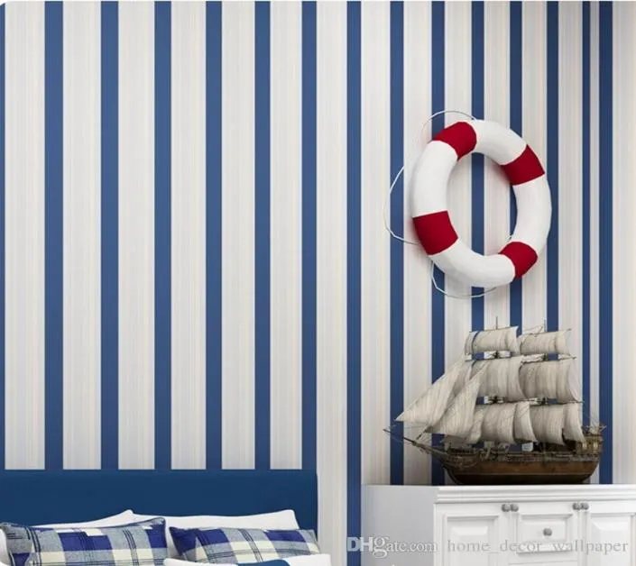 Moderne Mode horizontal weiß blau gestreifte Tapete Brötchen Brötchen Kinderkind für Wand Wohnzimmer Tapete Schlafzimmer8006260