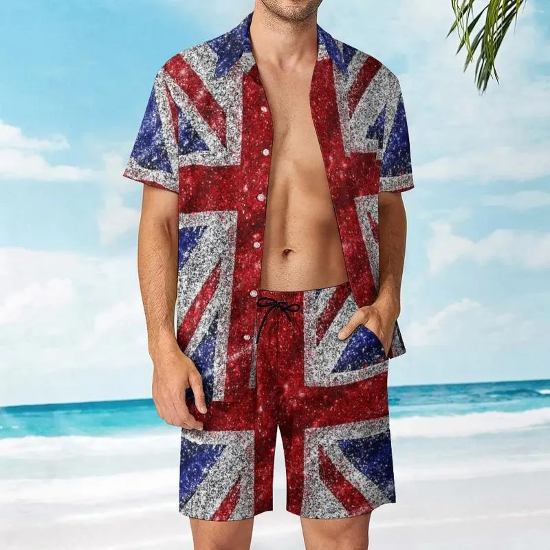 Мужские спортивные костюмы пляж Блеск Юнион Джек Флаг Великобритания Sequin 2 штуки координат винтажная новинка