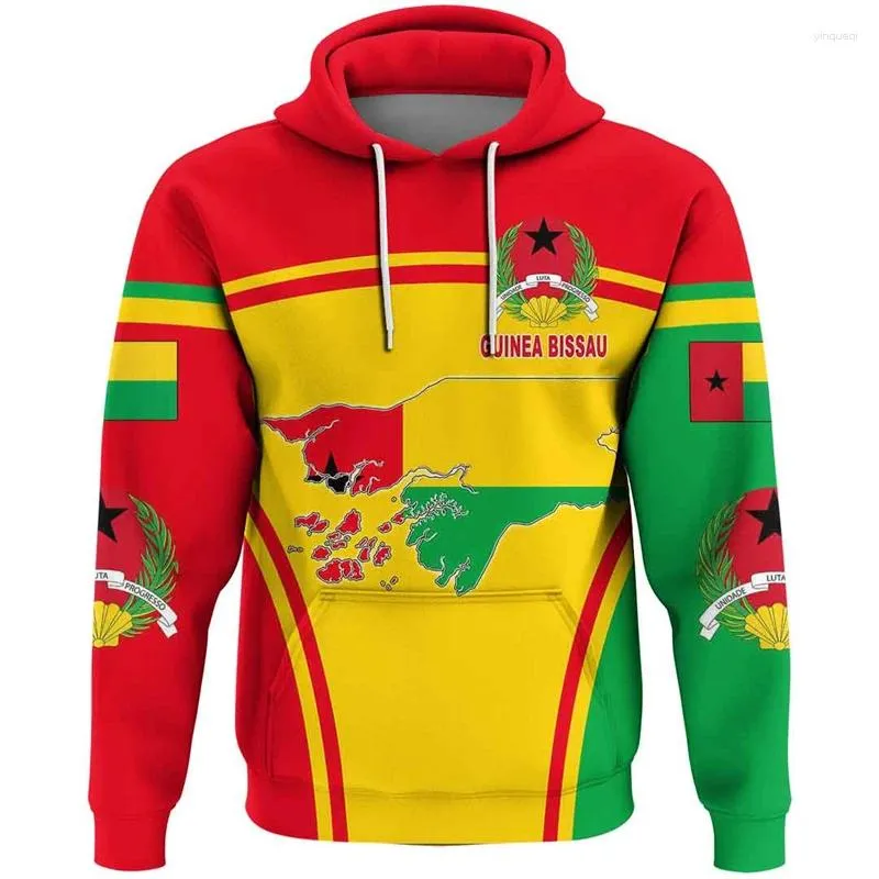 Sweat à capuche masculine Afrique du drapeau de la carte de la Guinée-bissau 3D Impression pour hommes vêtements patriotiques Tracksuit National Emblem Graphic Sweats Sweats Male Tops