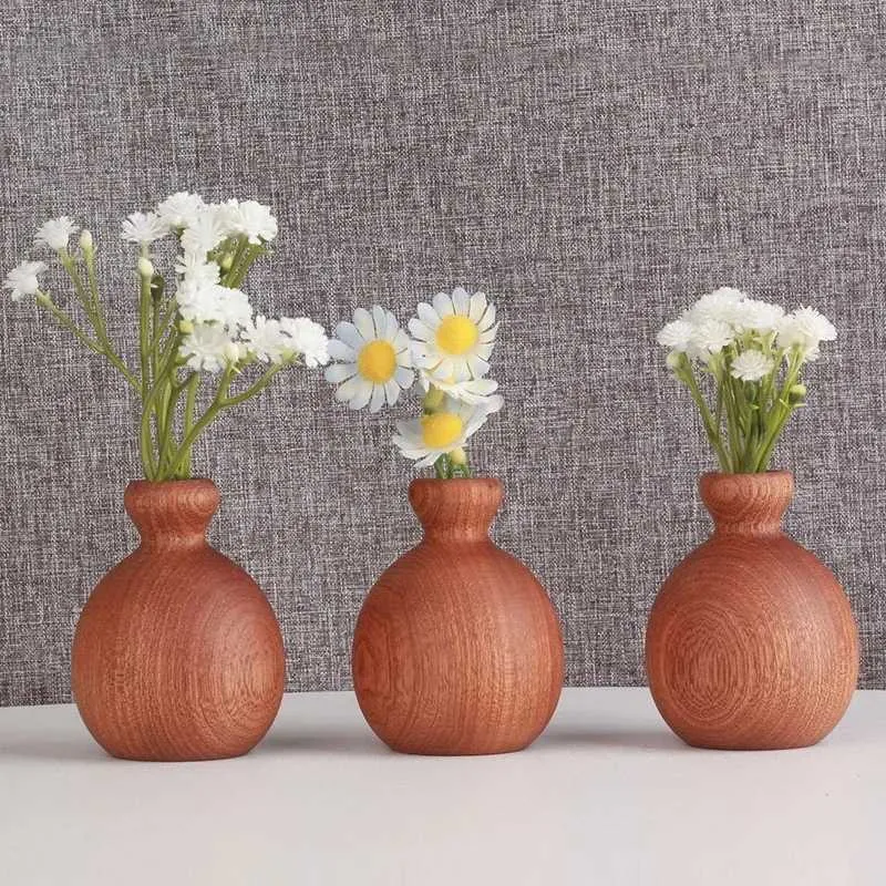 Planters POTS NORDIC MINIMALISM Trävas för växter Solid träblomma vaser Växter POT Flower Arrangement Tablett Hemprydnader