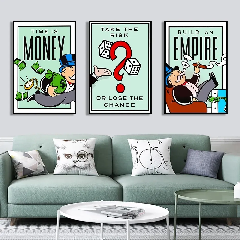 Monopoly miljonair geld canvas decoratief schilderij motiveren citaat kunst poster cartoon figuur muurschildering home muur decor foto gratis verzending