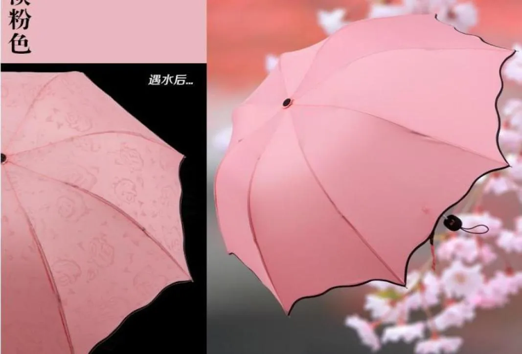 Solid Colours 3 Folding Umbrella Women039s Romantic Water Proof Umbrellas for Sun or Rain 7 Colors Available8598883