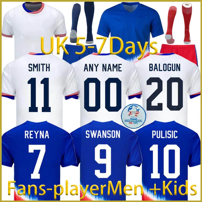 2024 USAS Soccer Jersey KIDS KIT 2025 Copa America USWNT USMNT SMITH MORGAN 24 25 Home Away Shirt Shirt National Set Unifort Player Versione Pulisic Balogun United