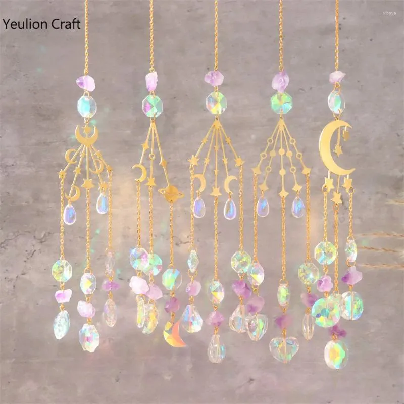 Dekorative Figuren Yeulioncraft Crystal Windchimes Star Mond Anhänger handgefertigt