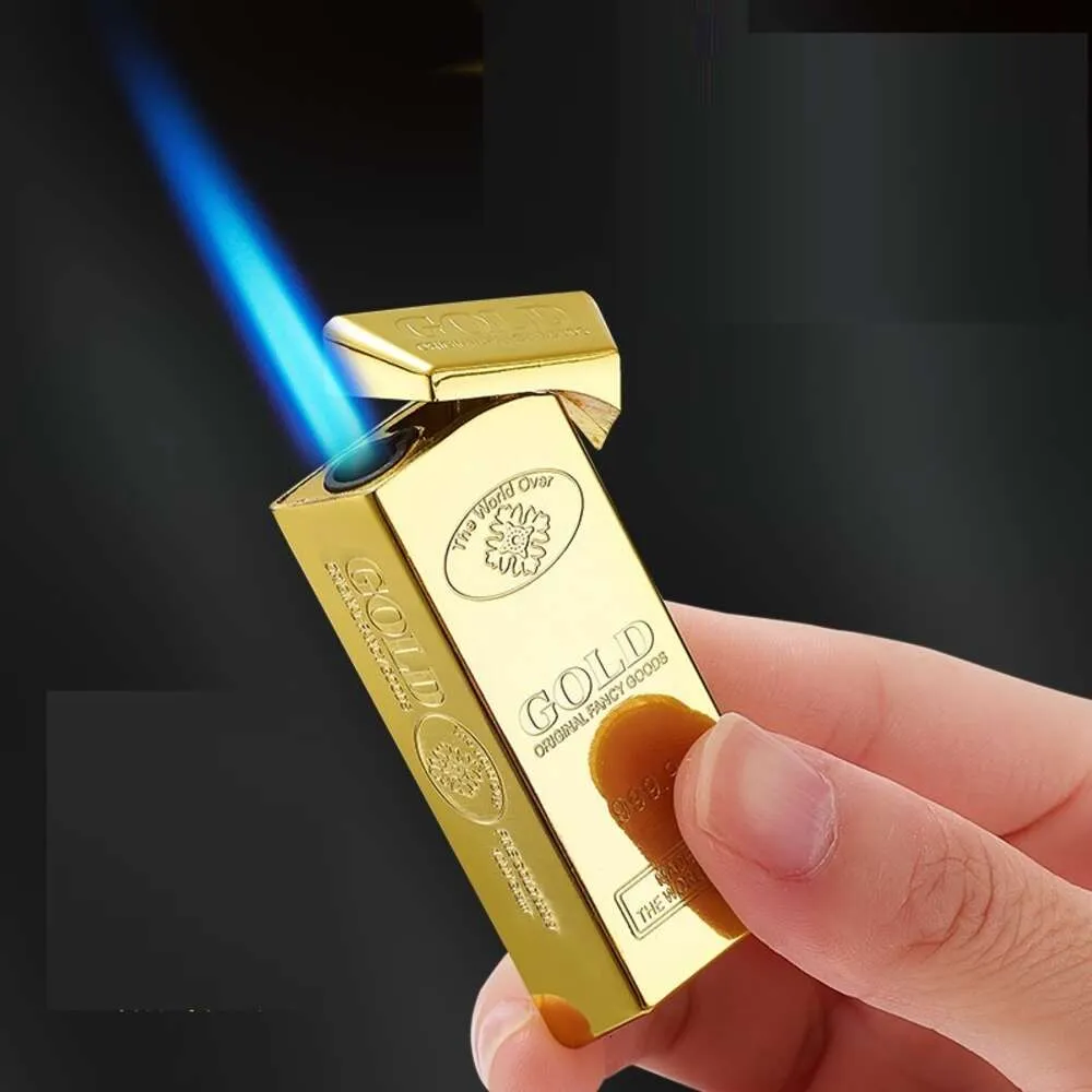Passistfackla tändare anpassade tryck guldstång form stor eldkraft blå ljus jet flamma lättare
