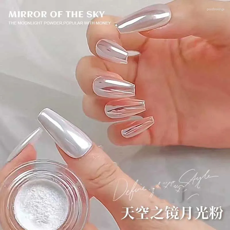 Nagelglitter 1box maanlicht spiegel nagels poeder parel witte aurora glanzend pigment chroom stof UV gel Poolse ART Decoratie