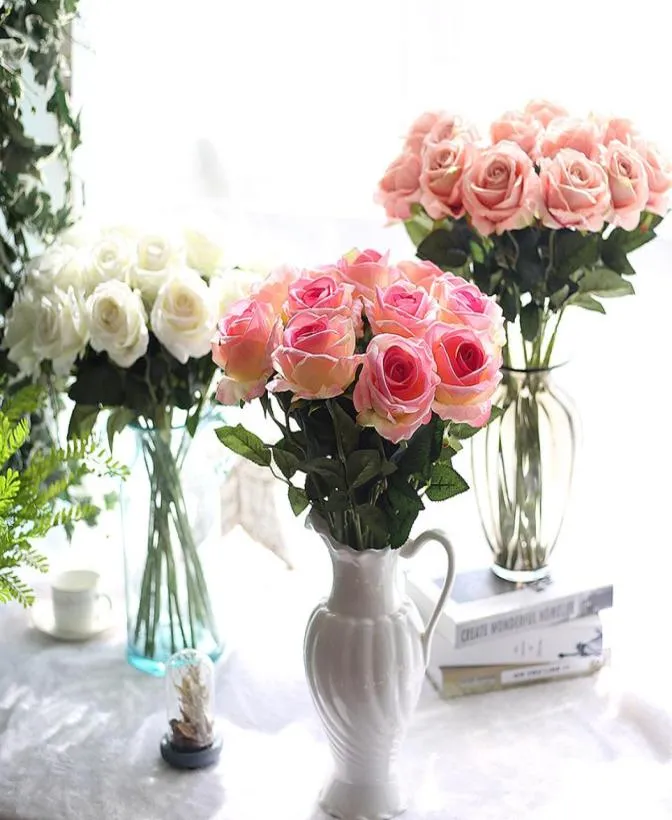 10pcslot Hochzeitsdekorationen echtes Berührungsmaterial Künstliche Blumen Rose Bouquet Home Party Dekoration gefälschte Seiden Single Stiel Flow3504086