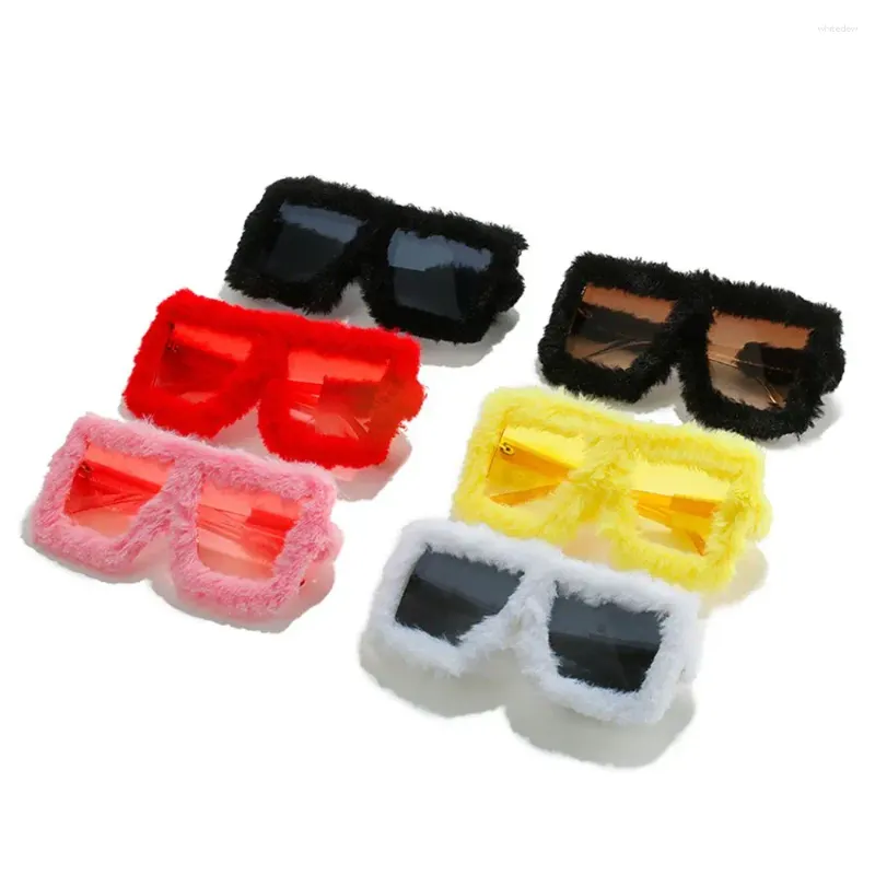 Okulary przeciwsłoneczne Uv400 okulary damskie odcienie punkowe okulary słońca pluszowe seksowne miękkie futro