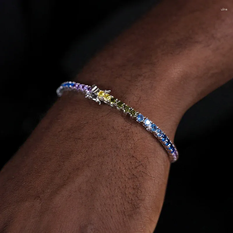 Bracelets de liaison massesese S925 Couleur en argent sterling couleur zircon rond de diamant de diamant en diamant la chaîne de hip hop hip hop tendance