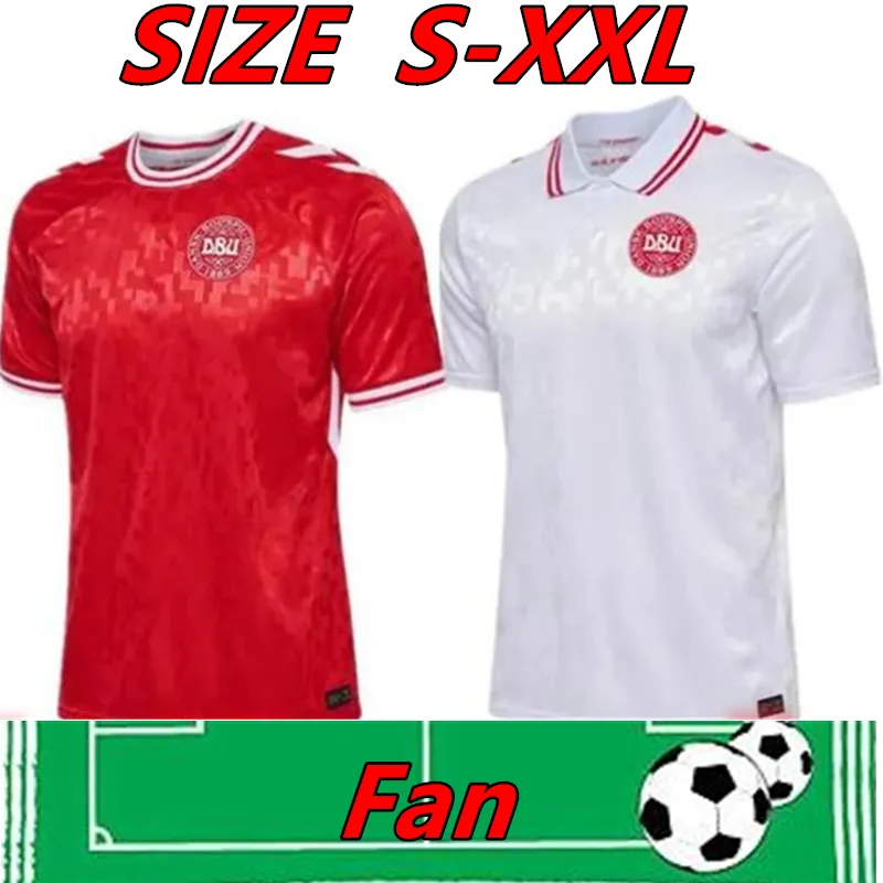 2024 Danemark Soccer Jersey 24 25 Euro Eriksen Home Red Away White Kjaer Hojbjerg Christensen Skov Olsen Braithwaite Dolberg Football Shirts 999