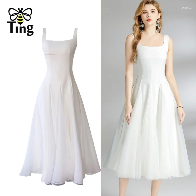 Lässige Kleider Tingfly Women Design klassische modische modische Farbe eine Linie Midi Long Ballkleider Party Lady Girl Summer Mesh Kleid