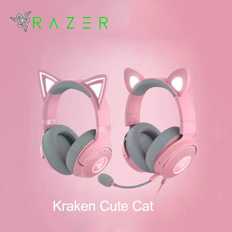 Razer Kraken Kitty Edition Gaming Headset Purrfect 7.1 Surround Sound RGB PC Headphones w Mic for PC PS4