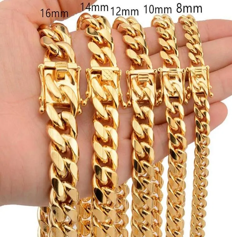 Feine Ketten 8mm10mm12mm14mm16mm Edelstahlschmuck 18k Gelbgold Hoch poliertes Miami Cuban Link Halskette Punk Curb 8569212