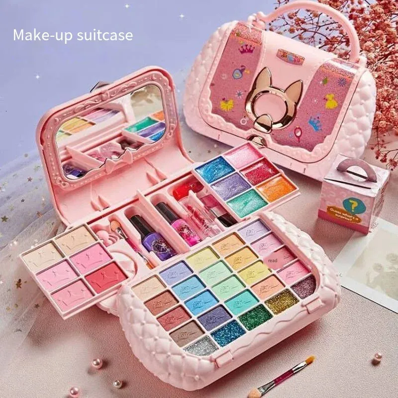 Kids Beauty Toys Makeup Zestaw Mała torba do mycia Udawanie zestawu kosmetycznego z lustrem Nietoksyczne bezpieczne prezenty urodzinowe Dziewczyna 240416
