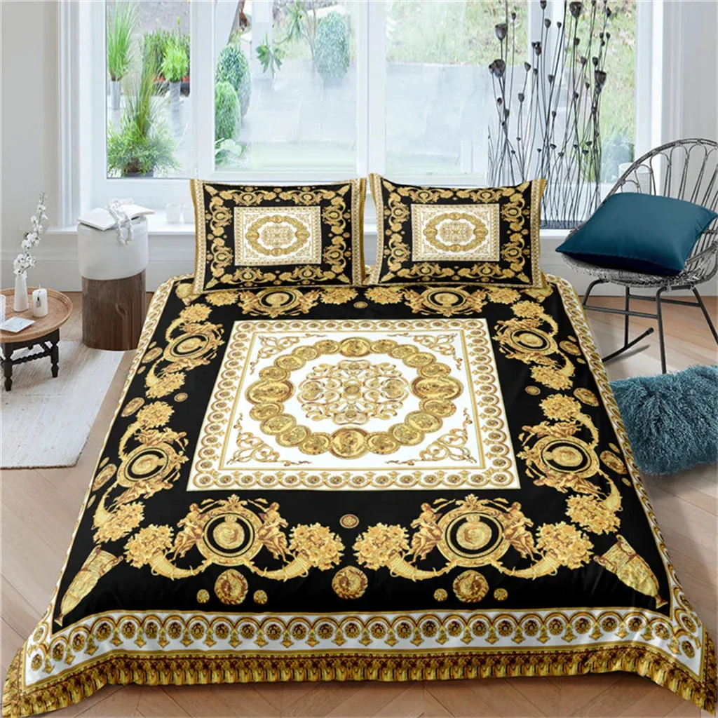 HomeProduct Center3D Golden Baroque Chain Lion Beddingluxury Duvet Coverpillow Coverhome Textilescomfortカバーベッドカバー240426