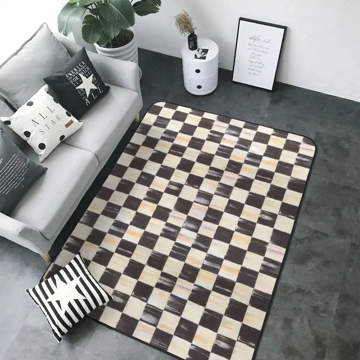 Black Check Carpet Polyester Floor Mats Cute Style Bathroom Carpets Customizable 240419