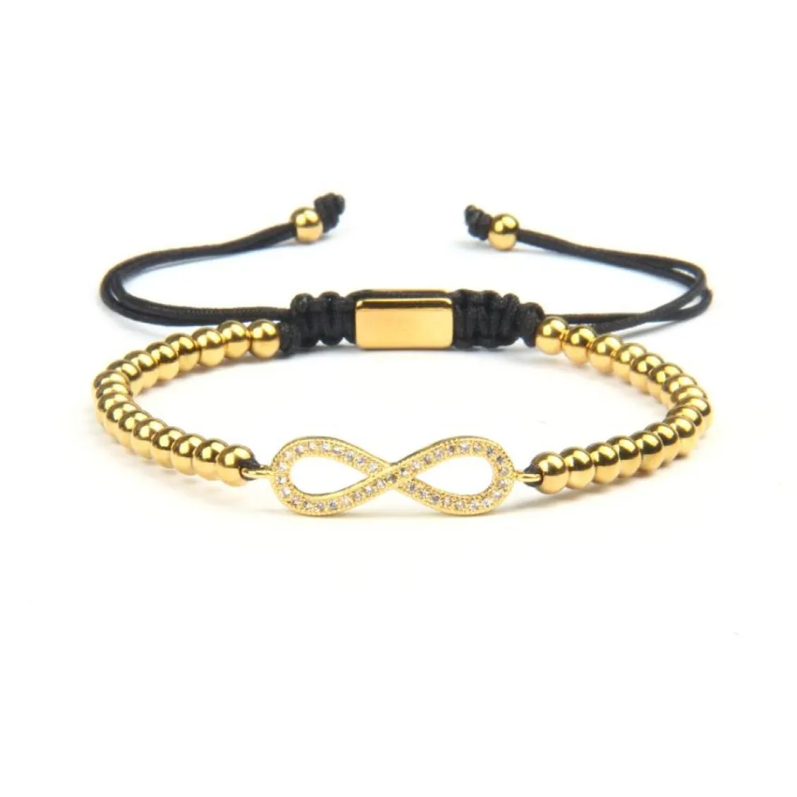 Forever Love Infinity Bracelet Gold and Silver CZ Beads Bracelet 4mmステンレススチールジュエリー用カップル1169787