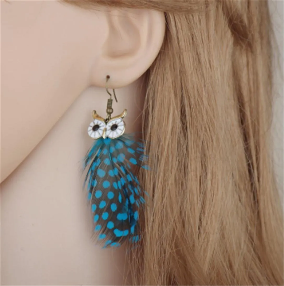 Glazuurde veer Tassel oorbellen Fashionable Lady039S Earring Lange stijl Owl Patroon Dange oorbellen Accessoires8133645