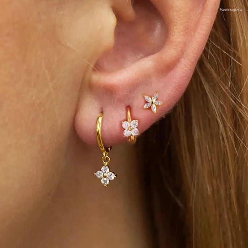 Boucles d'oreilles cerceaux 3pcs en acier inoxydable en acier zircon pendant ensemble pour femmes simples huggies cartilage boucles d'oreille bijoux de piercing aretes