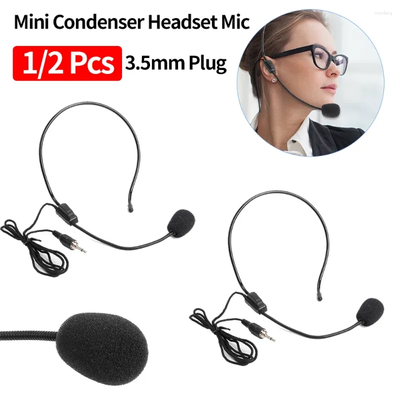 Microphones 1/2 pcs mini-casque de condenseur micro 3,5 mm à tête câblée Microphone monté pour le guide de la lecture du guide