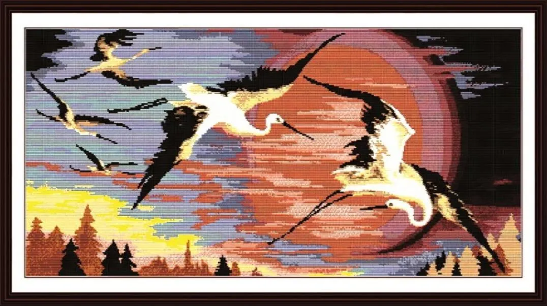 Redcrowned cranes in the rising sun Handmade Cross Stitch Craft Tools Embroidery Needlework sets counted print on canvas DMC 14CT1531157