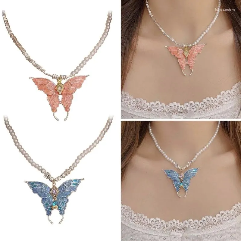 Łańcuchy vintage motyl wisiorek Naszyjnik Choker Swater łańcuch mody biżuteria elegancka perłowa gołąbka