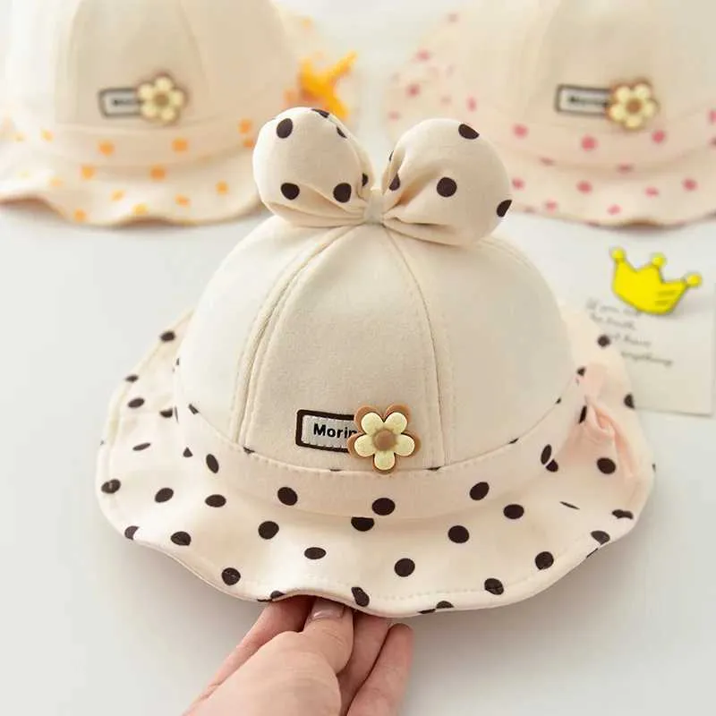 CAPS HATS Söt baby hink hatt dot båge nyfödd spädbarn bomull fiskare hattar för baby flicka rufsa solskydd mössa