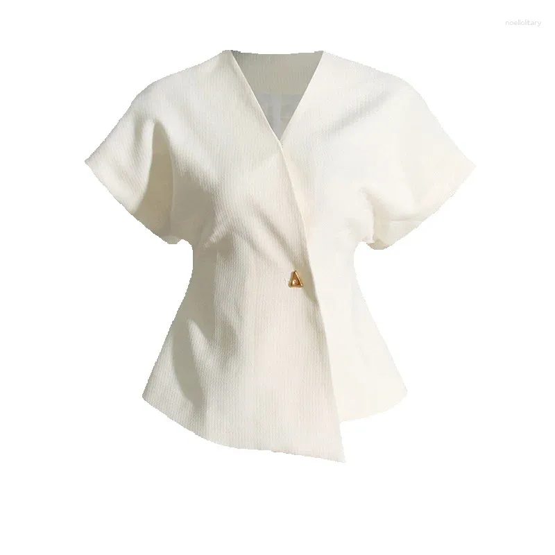 Женские блузки 2024 Осеньная талия с похудения асимметричный костюм капля рукав с рукавом темперамент в стиле рубашка