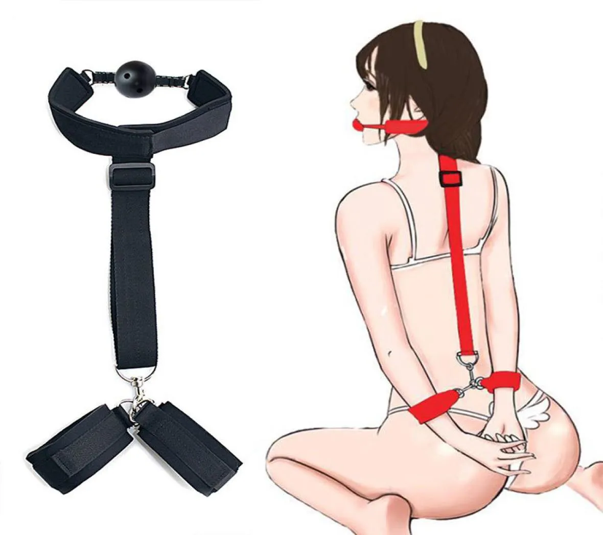 Mundball BDSM Bondage Kopfstütze Handschellen einzelner Klebeband Slave Erwachsene Keine Vibratorspielzeug für Frauen Paare Spielzeug Sexprodukte9884044