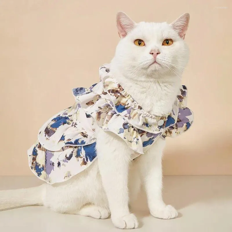 Vêtements de chien élégant tenue élégante jupe princesse florale vêtements de chat pull en robe d'été motif de fleurs pour chiens femelles