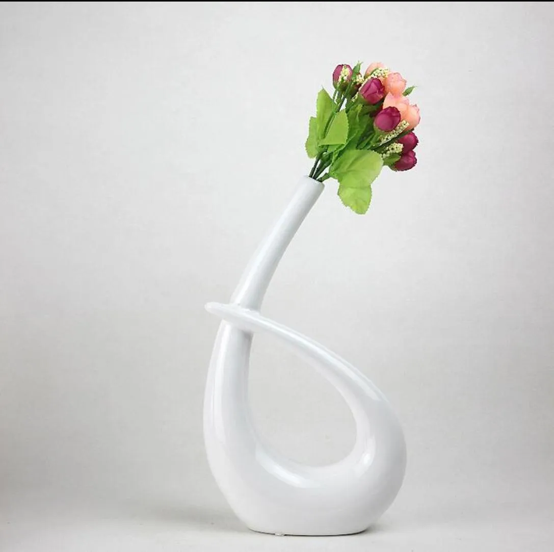 Vaso de cerâmica de forma de seis luchy moderna para decoração de casa vaso de mesa de mesa preto e branco Colors7414336