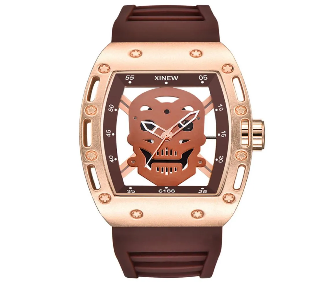 New Mens Watch Skull Skeleton Watches Hollow Quartz Sports Military Wrists Monde-bracelet Originalité Cadeaux Relojes Mujer3065576