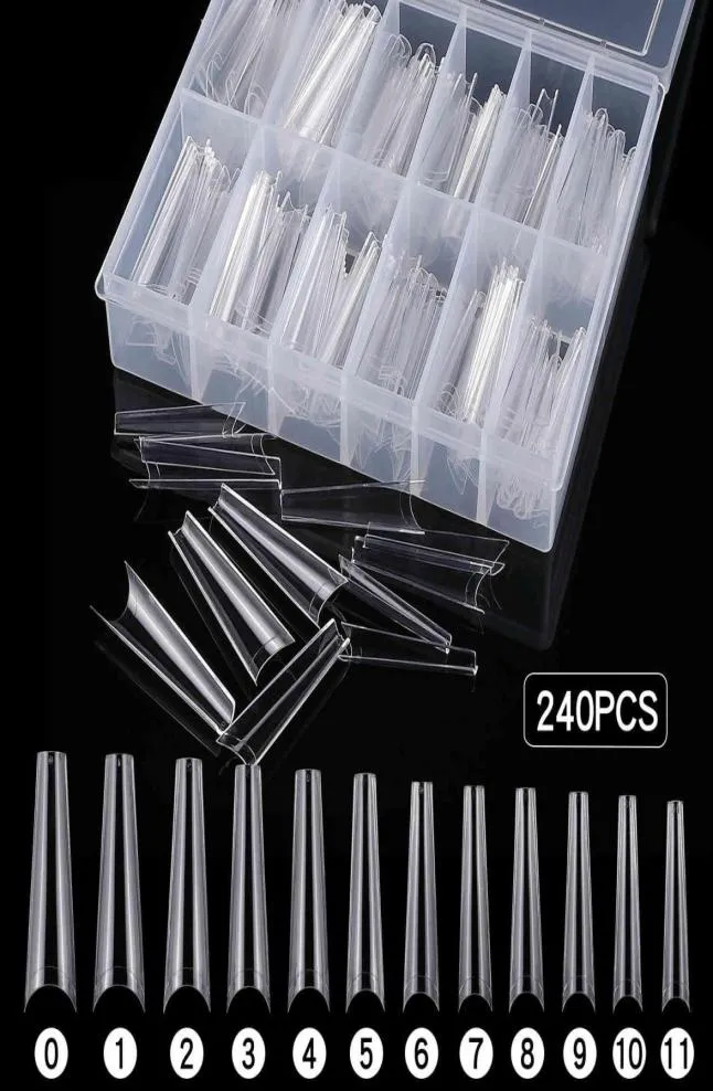 240pcsbox xl Cercot sculpté gel doux gel long français fausse sglue sur S Clearnatural Tips for Nail Extension E0027283683