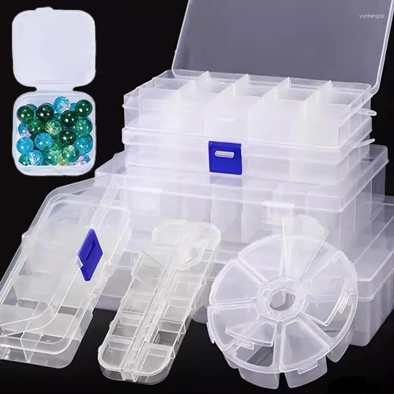Bolsas de joias 8styles Caixa de armazenamento de plástico transparente Caixas de contêiner ajustáveis ​​Caixas organizadoras de brinco de anel de anel